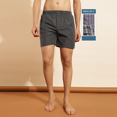 Force NXT Super Combed Cotton Mens Pack of 3 Checks Boxer Shorts