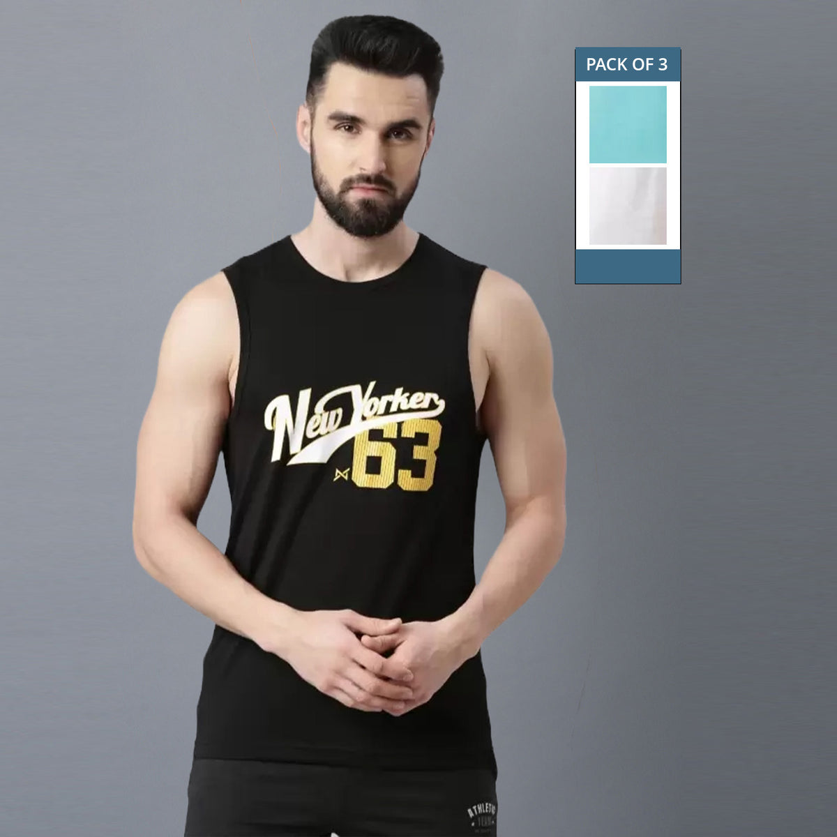 Force NXT Super Combed Cotton Mens Pack of 3 Printed Muscle Tee