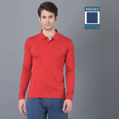 Force NXT Super Combed Cotton Mens Pack of 2 Collared Long sleeve Polo T-Shirt