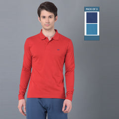 Force NXT Super Combed Cotton Mens Pack of 3 Collared Long sleeve Polo T-Shirt
