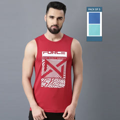 Force NXT Super Combed Cotton Mens Pack of 3 Printed Muscle Tee