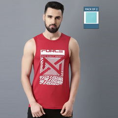 Force NXT Super Combed Cotton Mens Pack of 2 Printed Muscle Tee