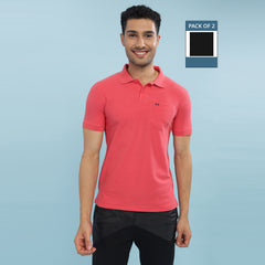 Force NXT Super Combed Cotton Mens Pack Of 2 Collared Polo Solid T-Shirt