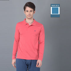 Force NXT Super Combed Cotton Mens Pack of 2 Collared Long sleeve Polo T-Shirt