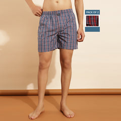 Force NXT Super Combed Cotton Mens Pack of 2 Checks Boxer Shorts
