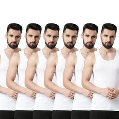Super Combed Egyptian Cotton Mens Pack Of 6 White Vest