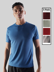 Anti Viral Anti Odour Cool Mens Round Neck Pack Of 5 Sports Printed T-Shirt