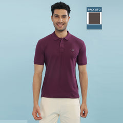 Force NXT Super Combed Cotton Mens Pack Of 2 Collared Polo Solid T-Shirt