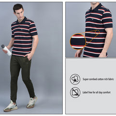 Force NXT Super Combed Cotton Mens Pack Of 2 Collared Polo Striped T-Shirt