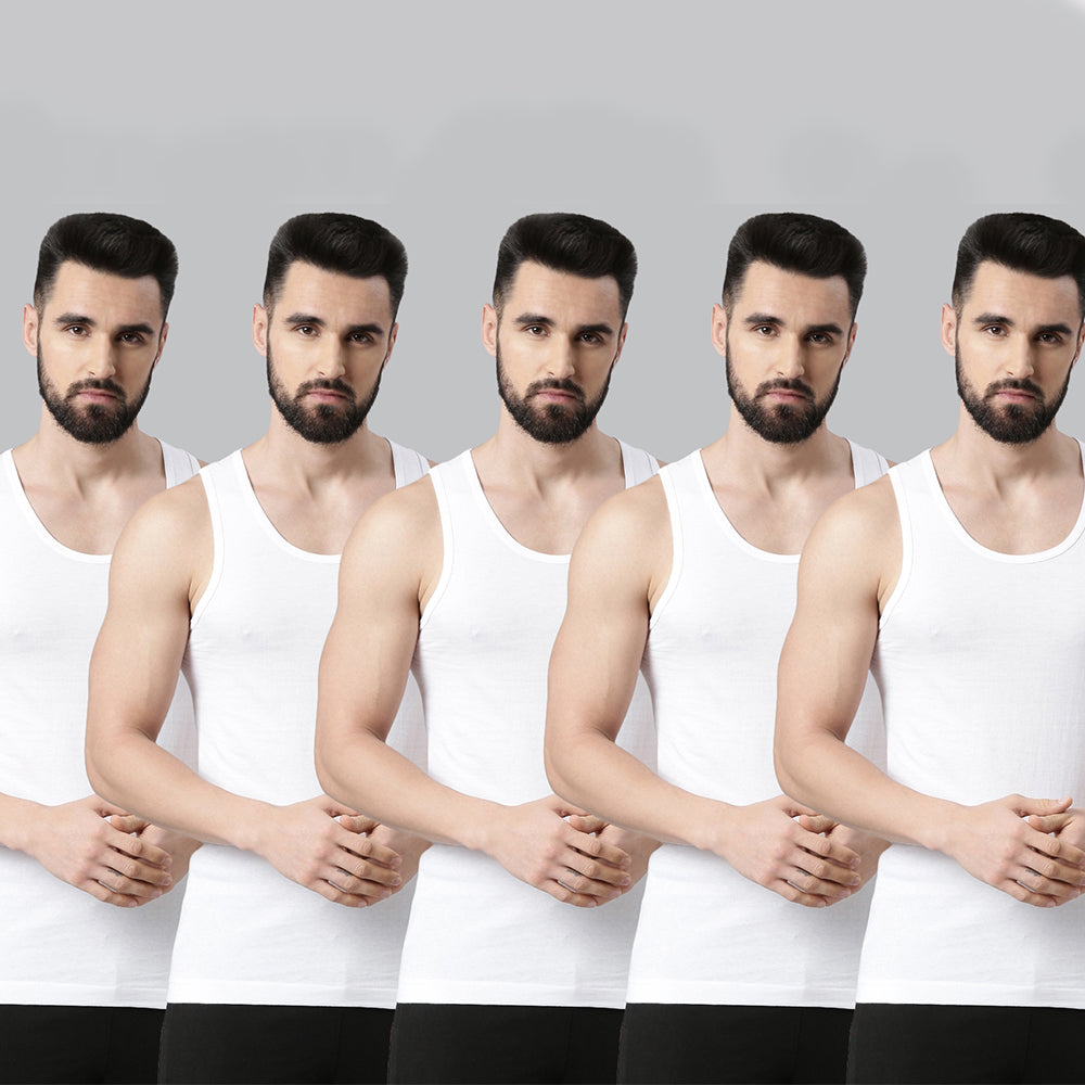 Super Combed Cotton Mens Pack Of 5 White Sleeved Vest