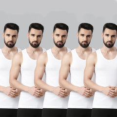 Super Combed Cotton Mens Pack Of 5 White Sleeved Vest