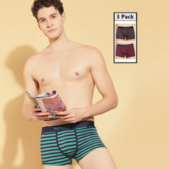 Super Combed Cotton Four Way Stretch Mens Pack of 3 Striped Trunk