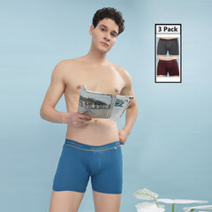 Super Combed Cotton Soft Rib Mens Pack of 3 Solid Trunk