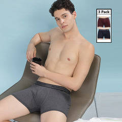 Super Combed Cotton Soft Rib Mens Pack of 3 Solid Trunk