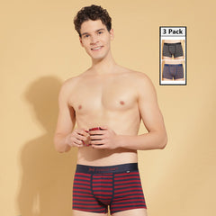 Super Combed Cotton Four Way Stretch Mens Pack of 3 Striped Trunk