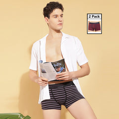 Super Combed Cotton Four Way Stretch Mens Pack of 2 Striped Trunk