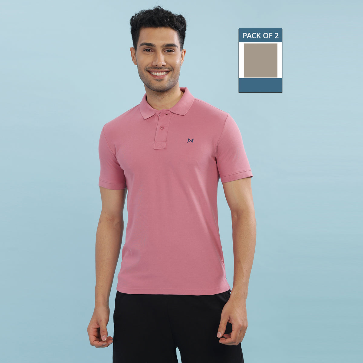 Force NXT Super Combed Cotton Mens Pack Of 2 Collared Polo Solid T-Shirt