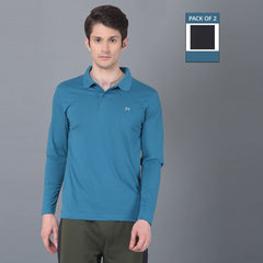Force NXT Super Combed Cotton Mens Pack of 2 Collared Long sleeve Polo T-Shirt