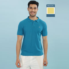 Force NXT Super Combed Cotton Mens Pack Of 2 Collared Polo Solid T-Shirt