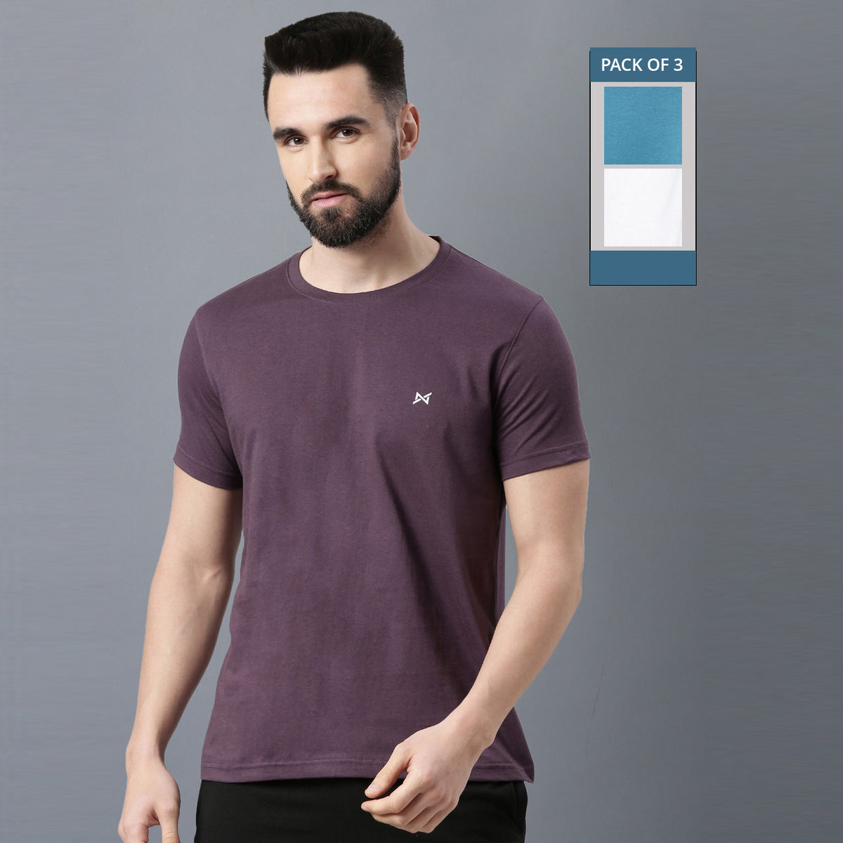 Force NXT Super Combed Cotton Mens Round Neck Pack of 3 Solid T-Shirt