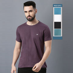 Force NXT Super Combed Cotton Mens Round Neck Pack of 5 Solid T-Shirt