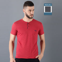 Force NXT Super Combed Cotton Mens Pack of 2 Henley Solid T-Shirt