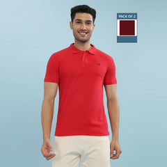 Force NXT Super Combed Cotton Mens Pack Of 2 Collared Polo Solid T-Shirt