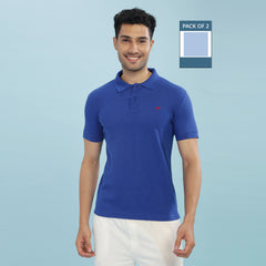 Force NXT Super Combed Cotton Mens Pack Of 2 Collared Polo Solid T-Shirt