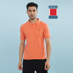Force NXT Super Combed Cotton Mens Pack Of 2 Collared Polo Solid T-Shirt