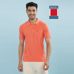 Force NXT Super Combed Cotton Mens Pack Of 2 Collared Polo Solid T-Shirt