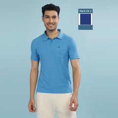 Force NXT Super Combed Cotton Mens Pack Of 2 Collared Polo Solid T-Shirt