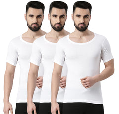 Super Combed Cotton Mens Pack Of 3 White Sleeved Vest