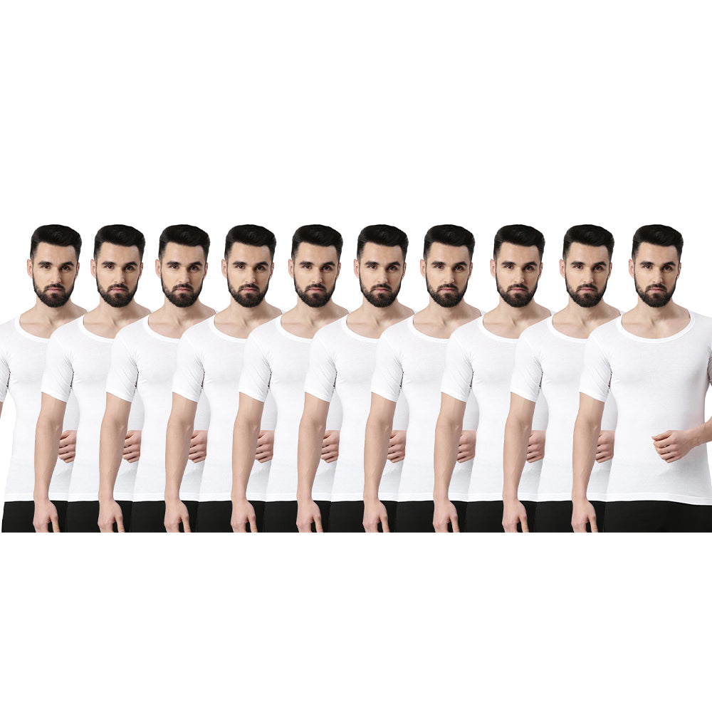 Super Combed Cotton Mens Pack Of 10 White Sleeved Vest