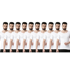Super Combed Cotton Mens Pack Of 10 White Sleeved Vest