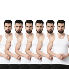Super Combed Cotton Mens Pack Of 6 White Vest