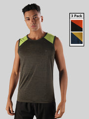 Anti Viral Anti Odour Cool Mens Pack Of 3 Sports Muscle T-Shirt