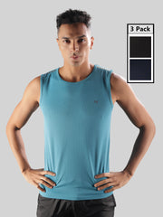 Anti Viral Anti Odour Cool Mens Pack Of 3 Sports Muscle T-Shirt