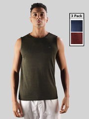 Anti Viral Anti Odour Cool Mens Pack Of 3 Sports Muscle T-Shirt