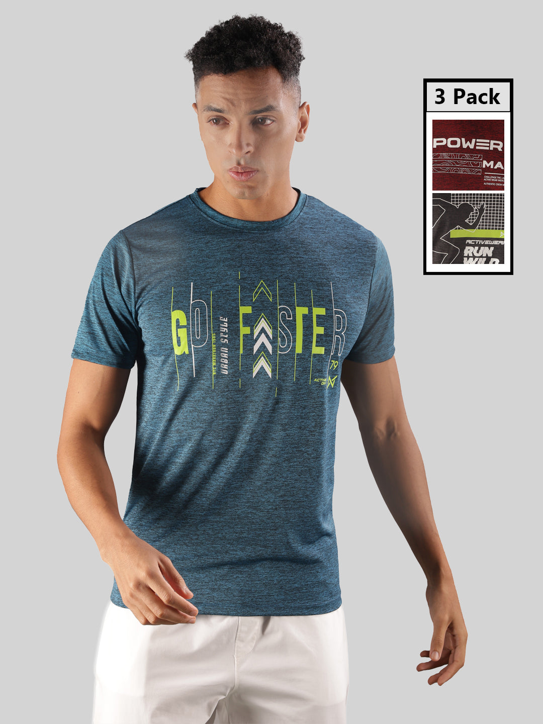 Anti Viral Anti Odour Cool Mens Round Neck Pack Of 3 Sports Printed T-Shirt